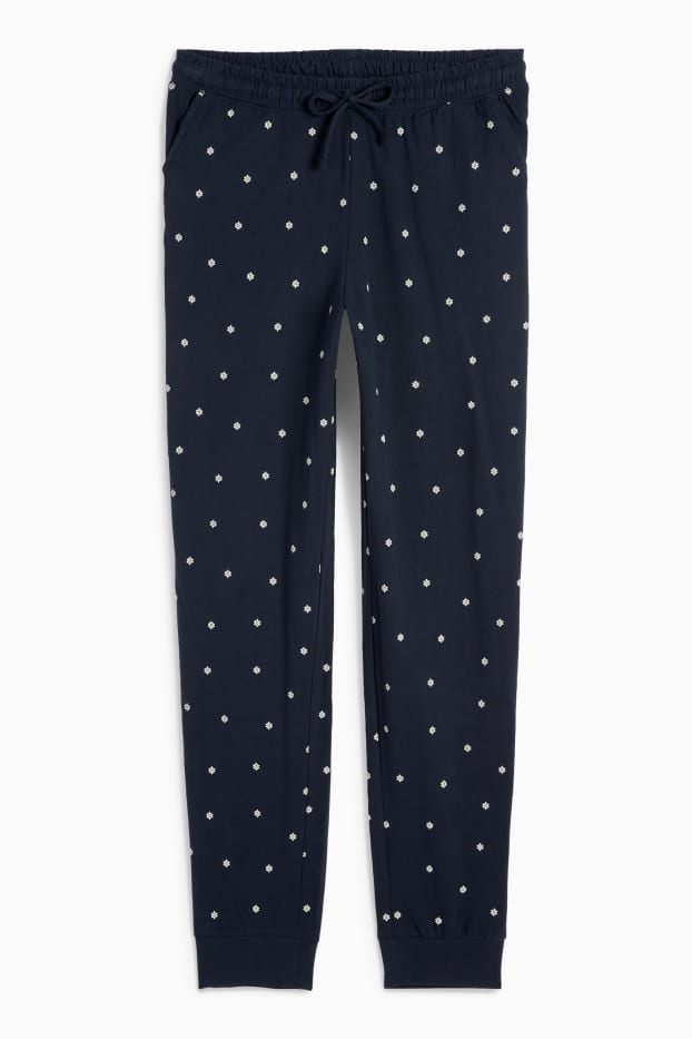 Femei - Pantaloni de pijama - cu flori - albastru închis