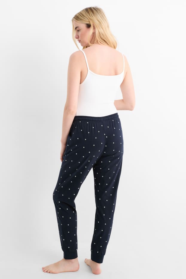 Femei - Pantaloni de pijama - cu flori - albastru închis