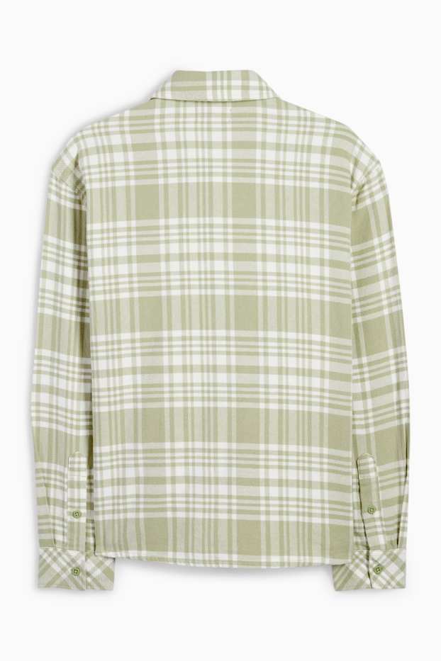 Bărbați - Cămașă din flanel - relaxed fit - guler Kent - în carouri - verde mentă