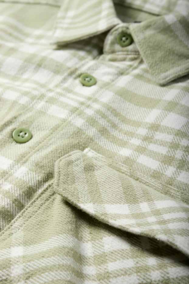 Bărbați - Cămașă din flanel - relaxed fit - guler Kent - în carouri - verde mentă