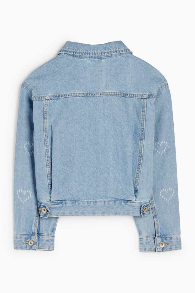 Children Girls - Heart - denim jacket - denim-light blue