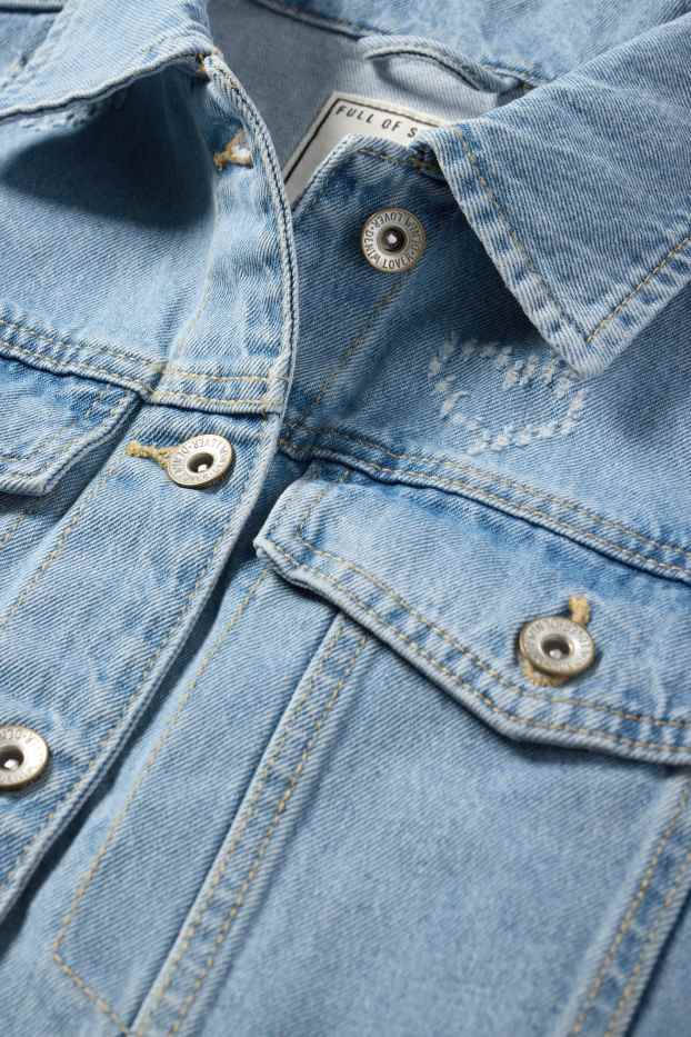 Children Girls - Heart - denim jacket - denim-light blue