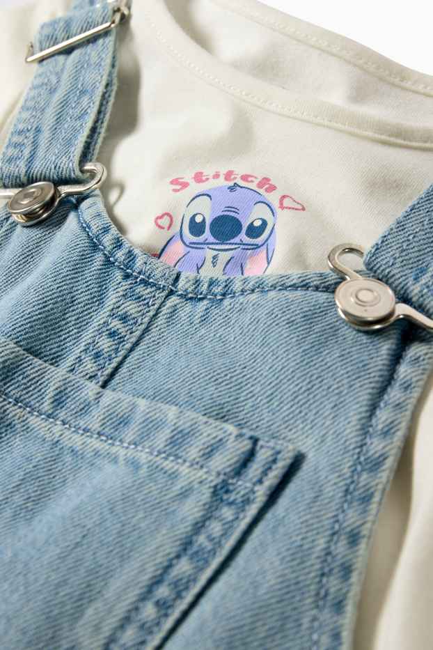 Copii - Fete - Lilo & Stitch - set - tricou cu mânecă scurtă și rochie-salopetă din denim - denim-albastru deschis