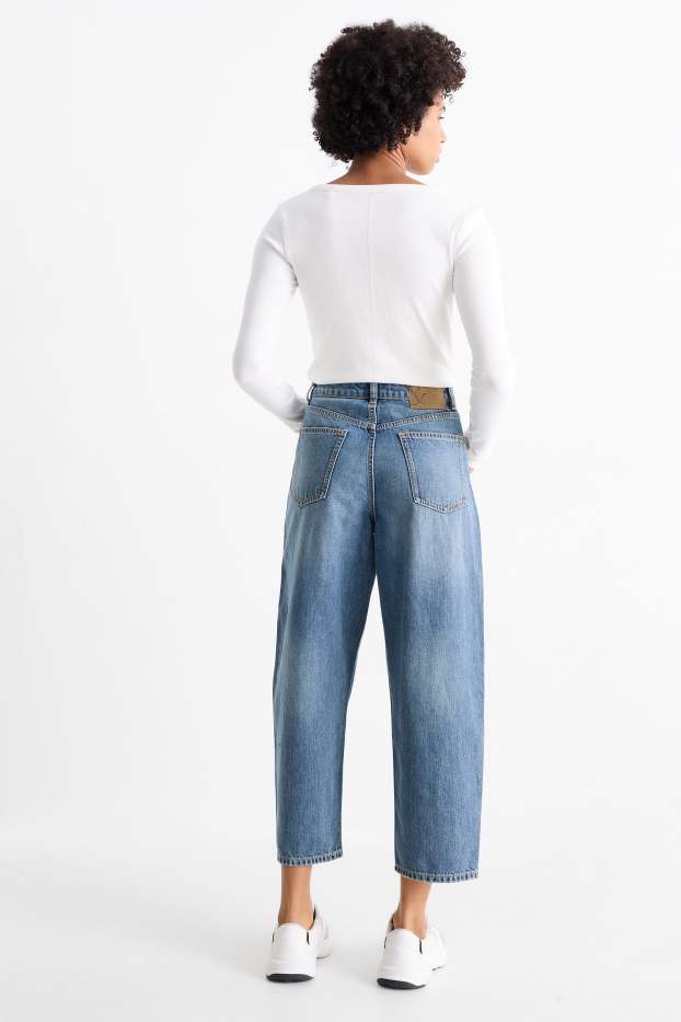 Femei - Barrel jeans - talie medie - denim-albastru