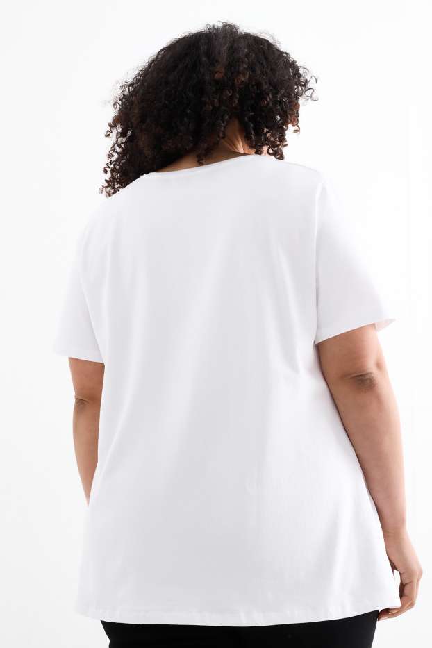 Femei - Multipack 2 buc. - tricou cu decolteu în V - stretch - LYCRA® - alb / negru