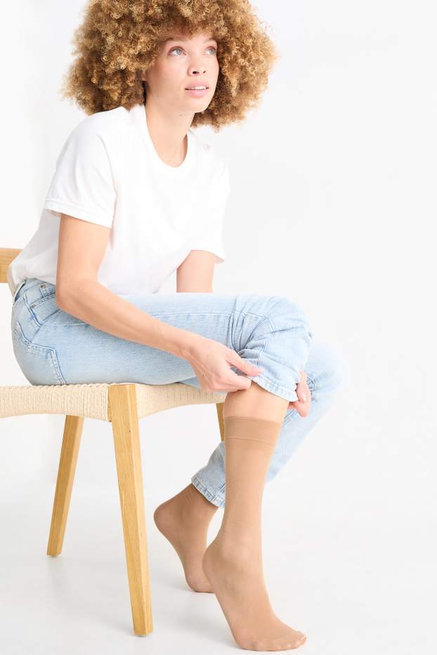 Dámské - Multipack 3 ks - silonové podkolenky - LYCRA® - 20 DEN - světle béžová