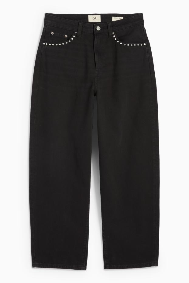 Femei - Barrel jeans - talie medie - negru