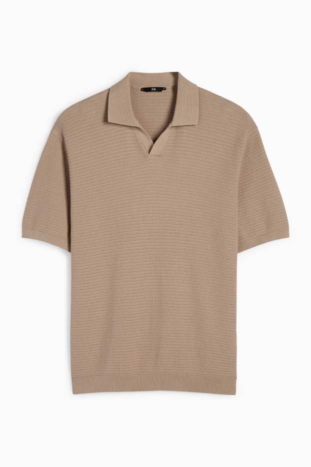 Bărbați - Tricou polo tricotat - regular fit - structurat - bej