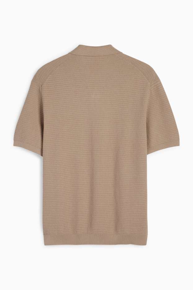 Bărbați - Tricou polo tricotat - regular fit - structurat - bej