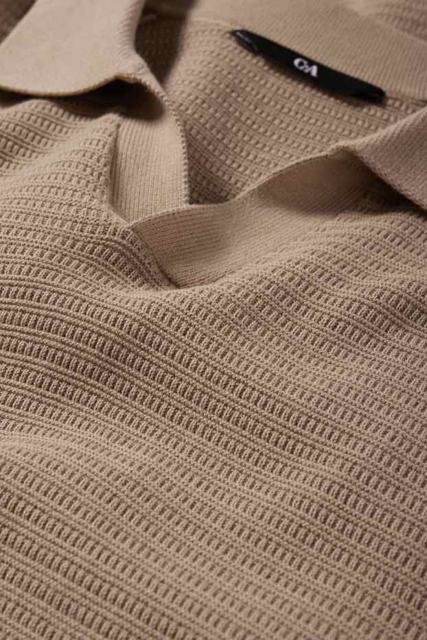 Bărbați - Tricou polo tricotat - regular fit - structurat - bej