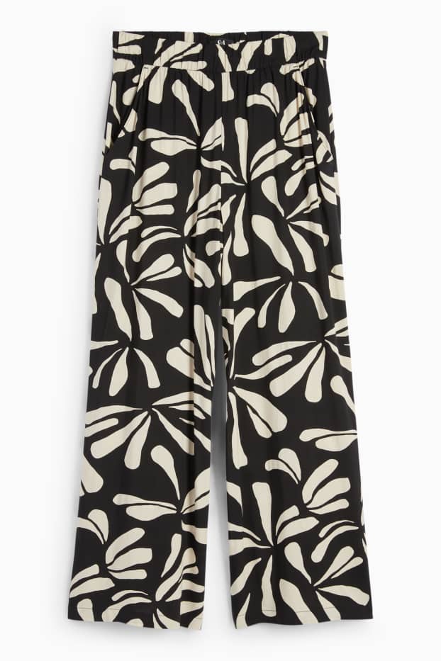 Femei - Pantaloni de stofă - talie înaltă - wide leg - cu model - negru / nej