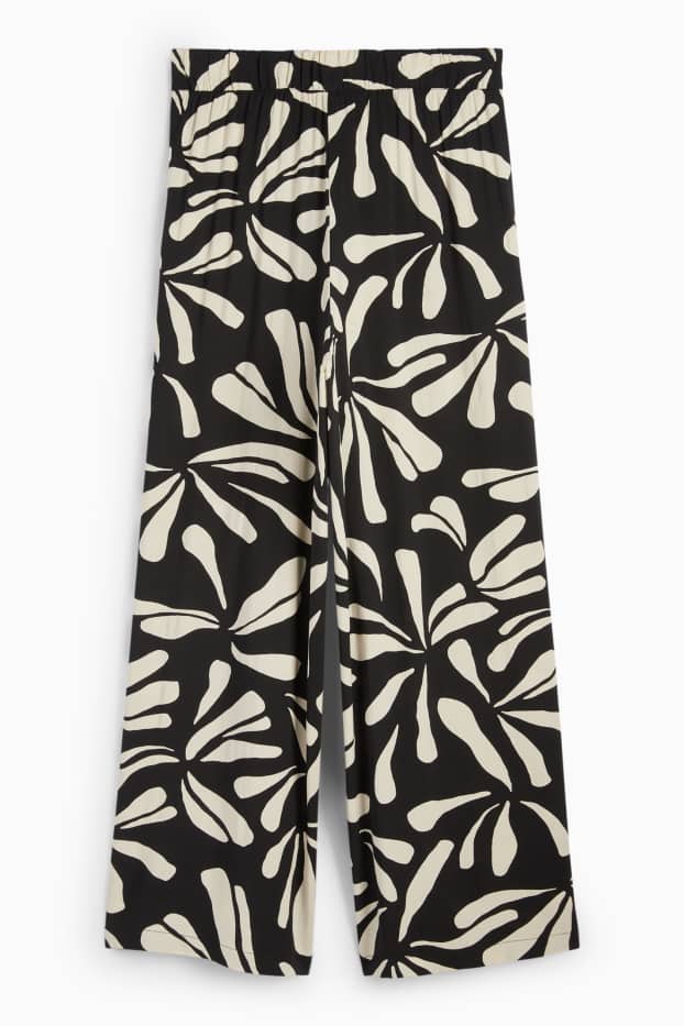 Femei - Pantaloni de stofă - talie înaltă - wide leg - cu model - negru / nej