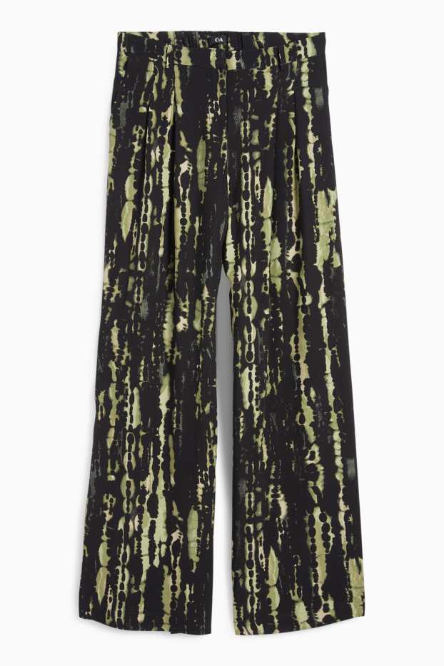 Femei - Pantaloni de stofă - talie înaltă - wide leg - cu model - verde închis / negru