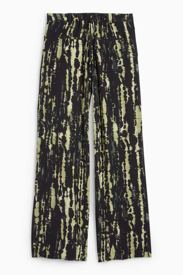 Femei - Pantaloni de stofă - talie înaltă - wide leg - cu model - verde închis / negru