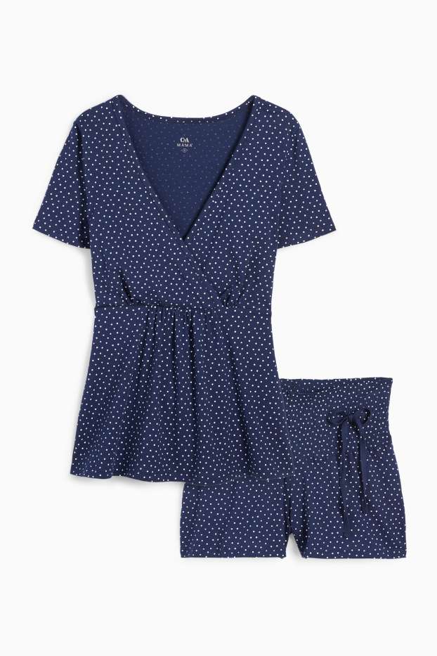 Femei - Pijama scurtă pentru alăptare - cu buline - albastru închis
