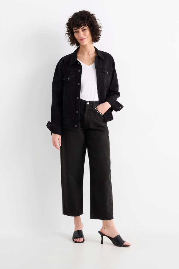 Femei - Barrel jeans - talie medie - negru