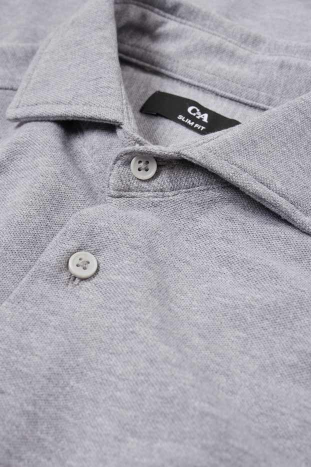 Bărbați - Cămașă - slim fit - guler italian - gri