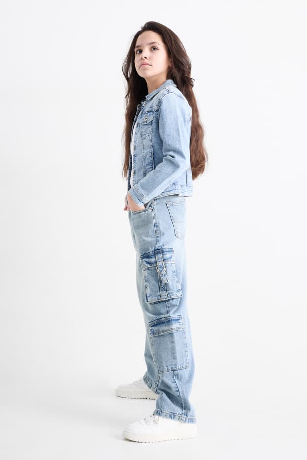Copii - Fete - Cargo jeans - denim-albastru deschis