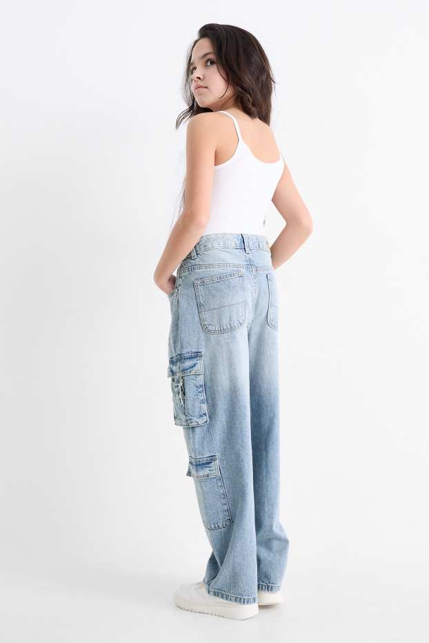 Copii - Fete - Cargo jeans - denim-albastru deschis