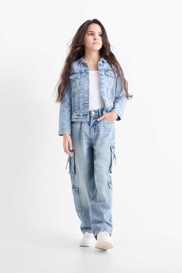 Copii - Fete - Cargo jeans - denim-albastru deschis