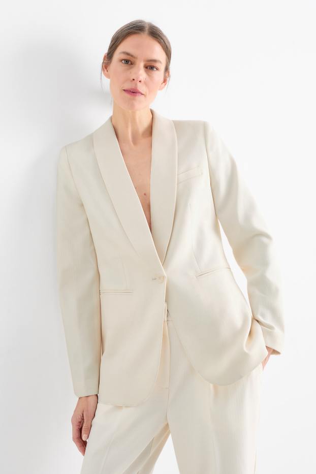 Femei - Blazer lung - regular fit - structurat - alb-crem