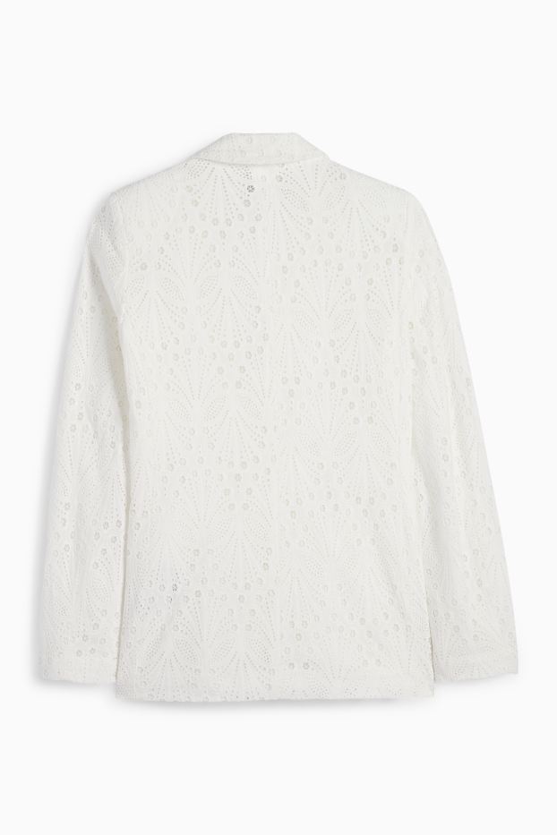 Femei - Blazer lung - regular fit - broderie englezească - alb-crem