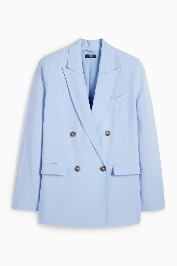 Femei - Blazer lung cu conținut de in - regular fit - albastru deschis