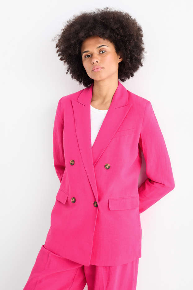 Femei - Blazer lung cu conținut de in - regular fit - roz