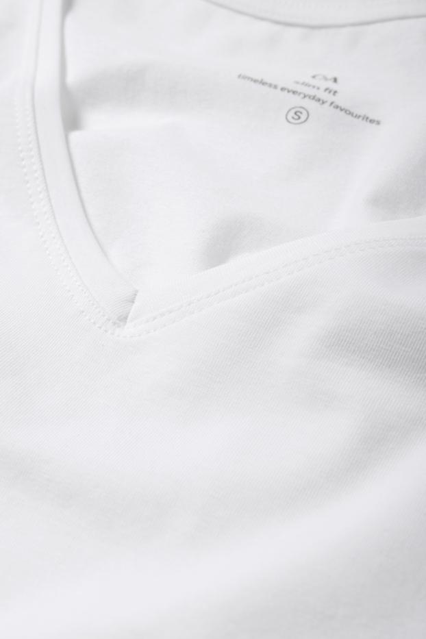 Femei - Tricou cu decolteu în V - slim fit - alb