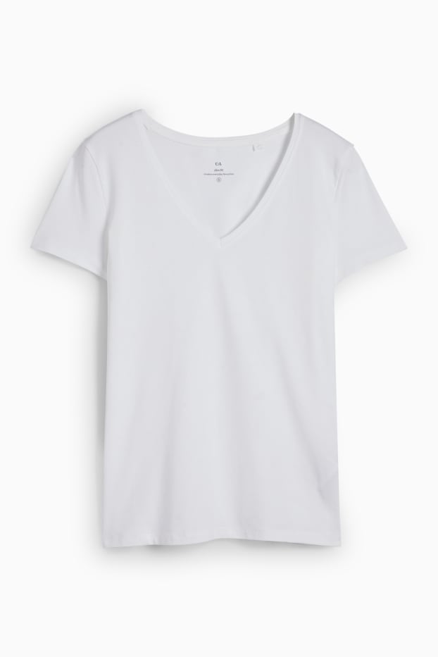 Femei - Tricou cu decolteu în V - slim fit - alb