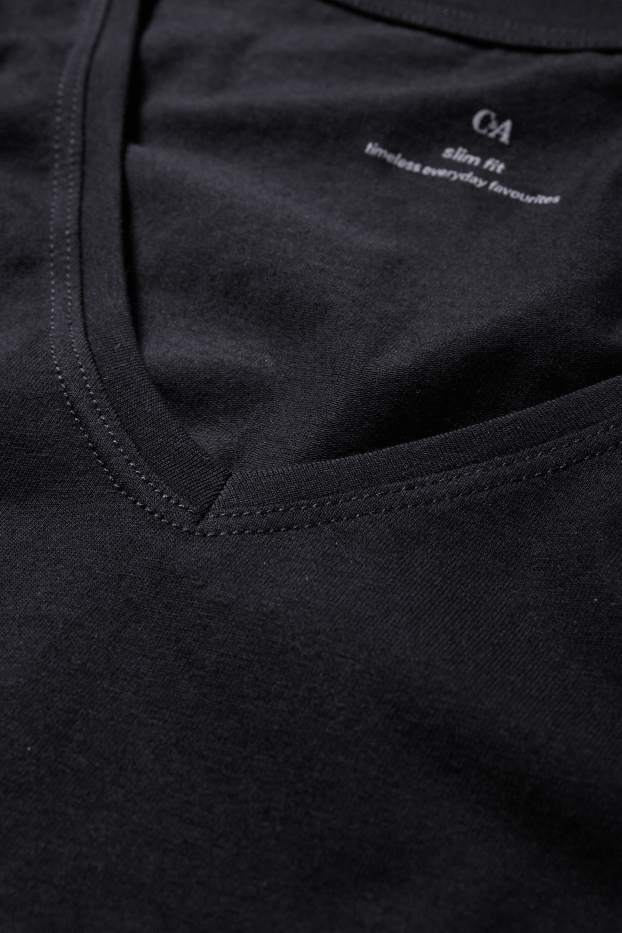 Femei - Tricou cu decolteu în V - slim fit - negru