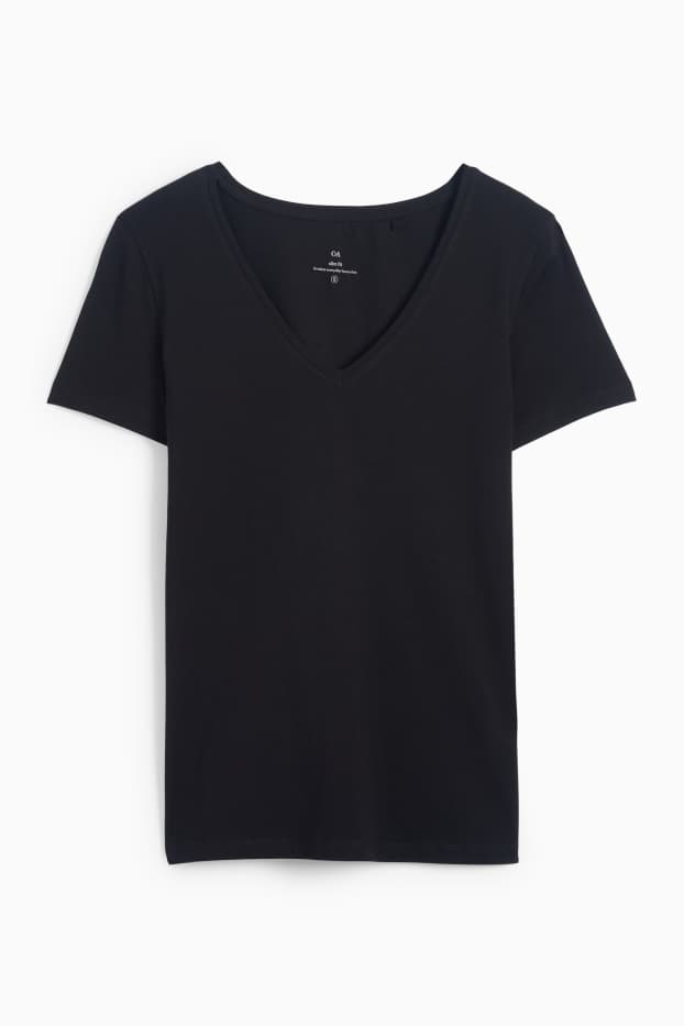Femei - Tricou cu decolteu în V - slim fit - negru