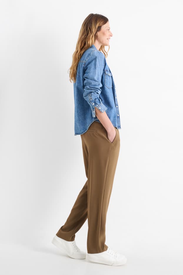 Femei - Pantaloni de stofă - talie medie - tapered fit - kaki