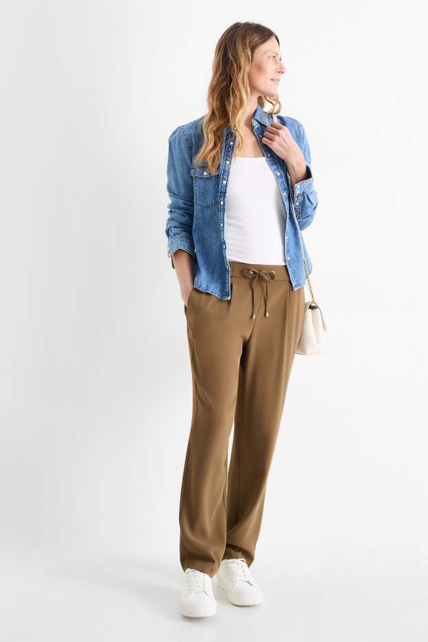 Femei - Pantaloni de stofă - talie medie - tapered fit - kaki