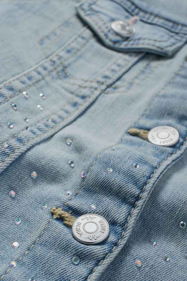 Copii - Fete - Jachetă din denim cu ștrasuri - denim-albastru deschis