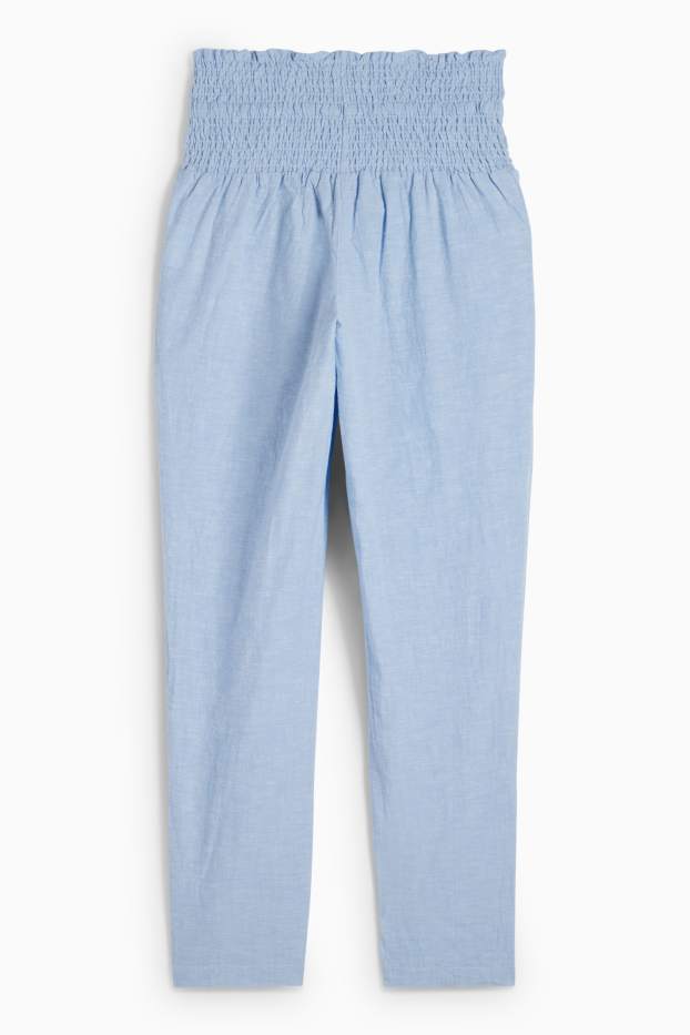 Femei - Pantaloni de stofă pentru gravide - cu fronseuri - albastru deschis