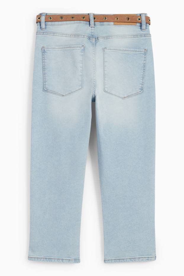 Femei - Jeans capri cu curea - talie medie - denim-albastru deschis