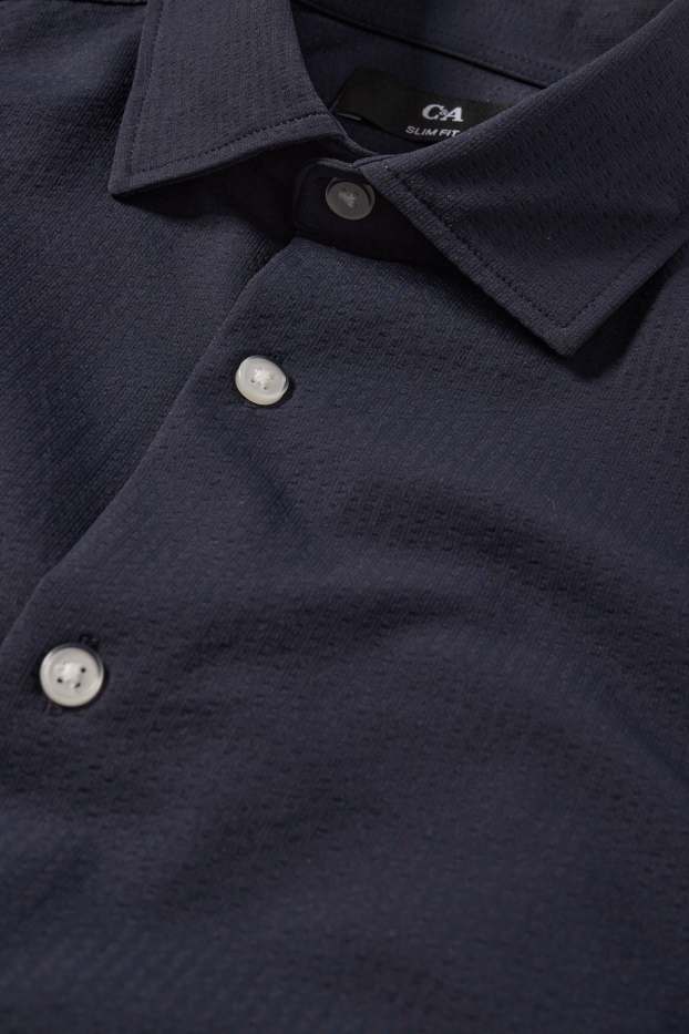 Bărbați - Cămașă office - slim fit - guler italian - structurată - albastru închis
