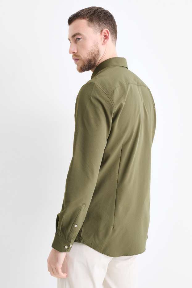 Bărbați - Cămașă office - slim fit - guler italian - structurată - verde închis