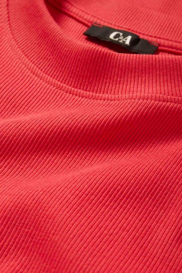 Femei - Rochie-tricou - reiată - roșu