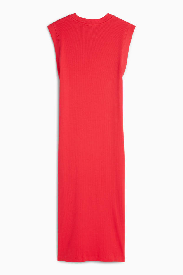Femei - Rochie-tricou - reiată - roșu