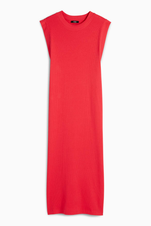 Femei - Rochie-tricou - reiată - roșu