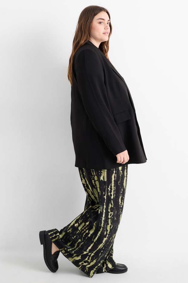 Femei - Pantaloni de stofă - talie înaltă - wide leg - cu model - verde