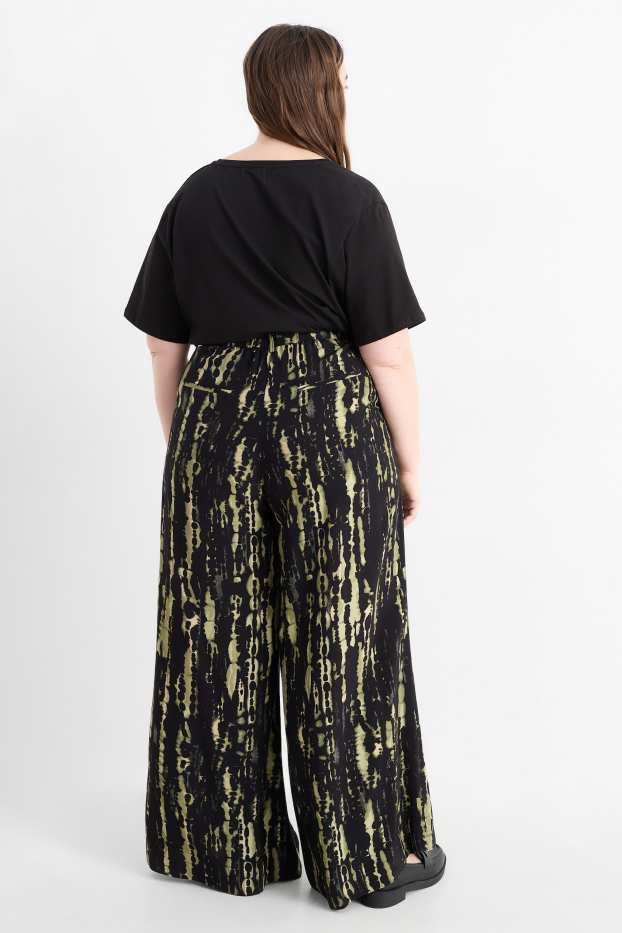 Femei - Pantaloni de stofă - talie înaltă - wide leg - cu model - verde