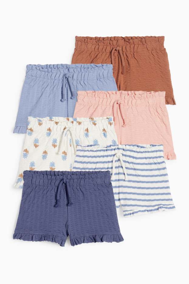 Copii - Fete - Multipack 6 perechi - floare - pantaloni scurți - structurați - maro