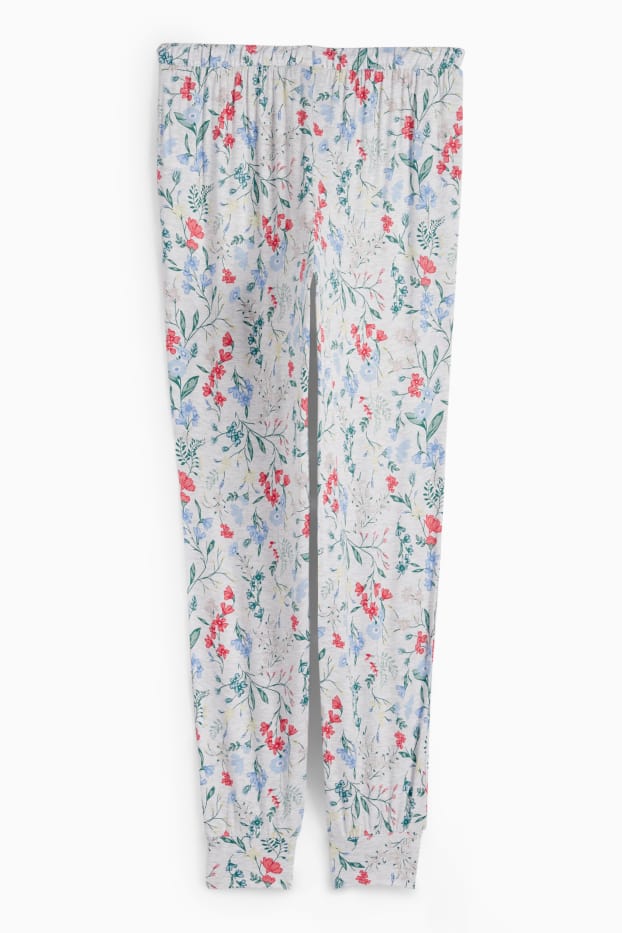 Femei - Pantaloni de pijama din viscoză - cu flori - gri deschis