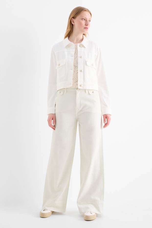 Femei - Wide leg jeans - talie medie - alb