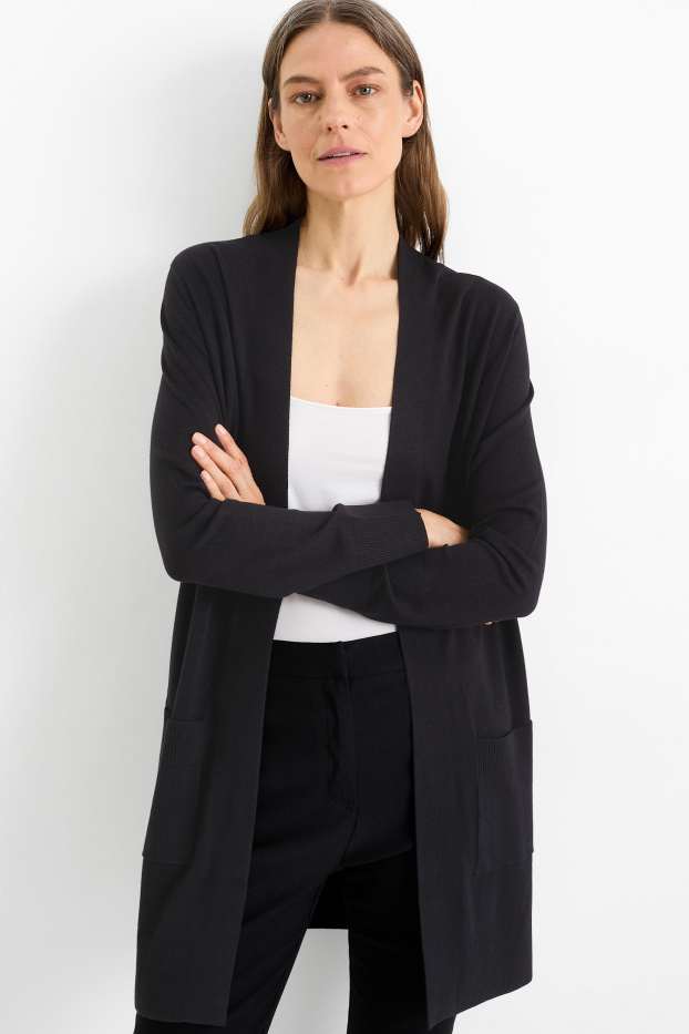 Femei - Cardigan tricotat lung - negru