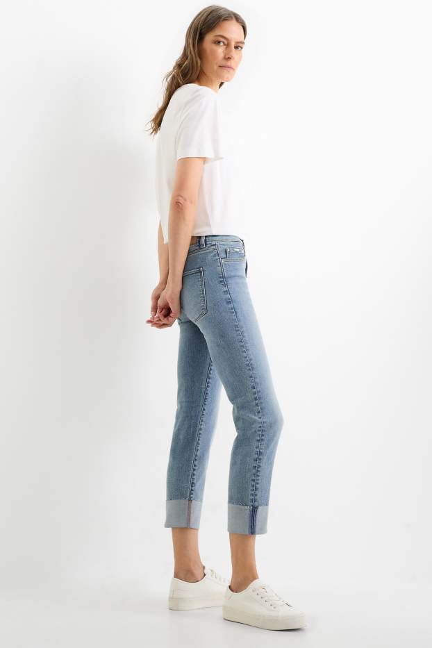 Femei - Crop straight jeans - talie medie - LYCRA® - denim-albastru deschis