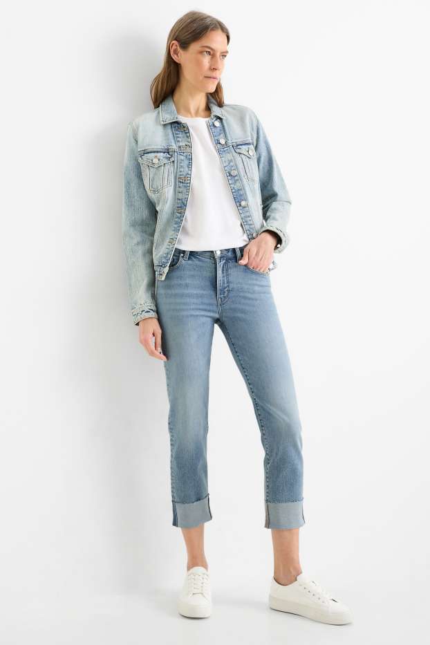 Femei - Crop straight jeans - talie medie - LYCRA® - denim-albastru deschis